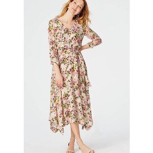 J Jill - Pebble Hydrangea Garden Dipped Hem Midi Dress - Large